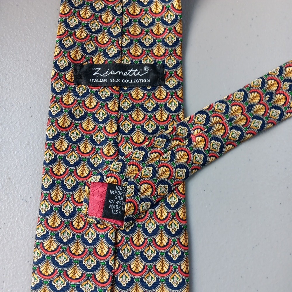 Zianetti Mens Tie Italian 100% Silk Art Deco Gold Navy Costal Countryside Preppy - Picture 5 of 5